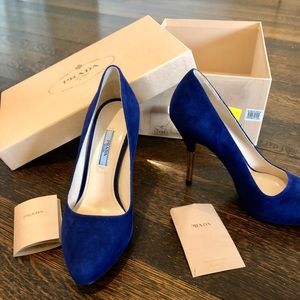 Prada Suede Pumps with Gold Heel